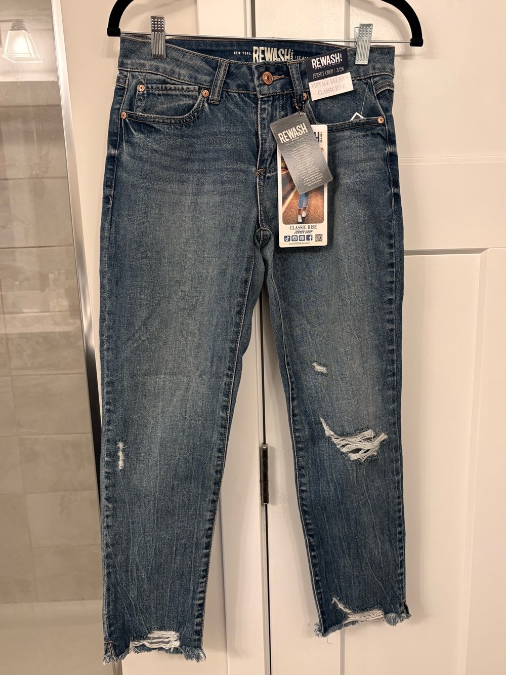 Rewash Distressed Medium Blue Ankle Crop Jeans